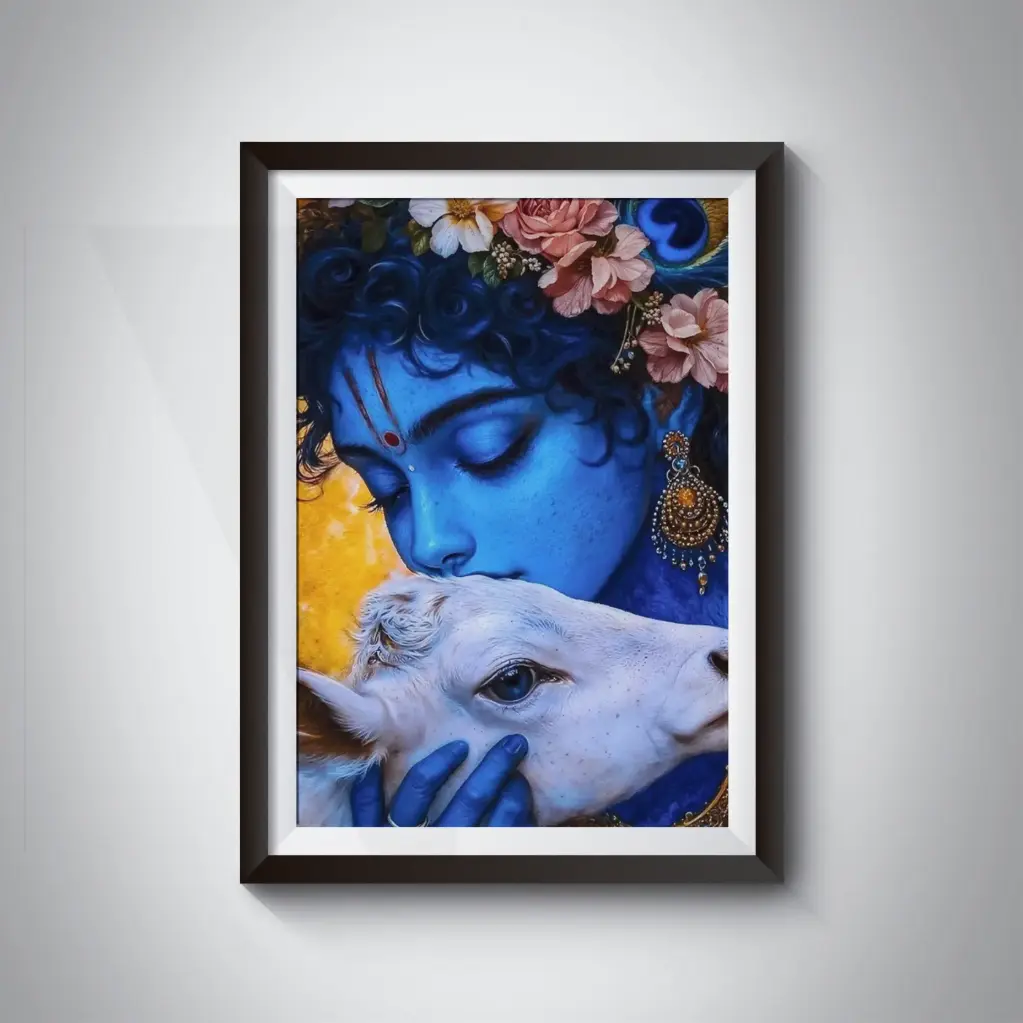 Shri Krishna with cow poster