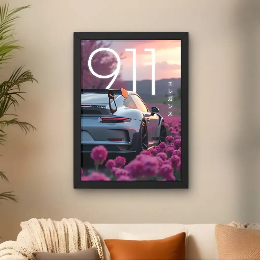 Porsche 911 Under Sakura Poster
