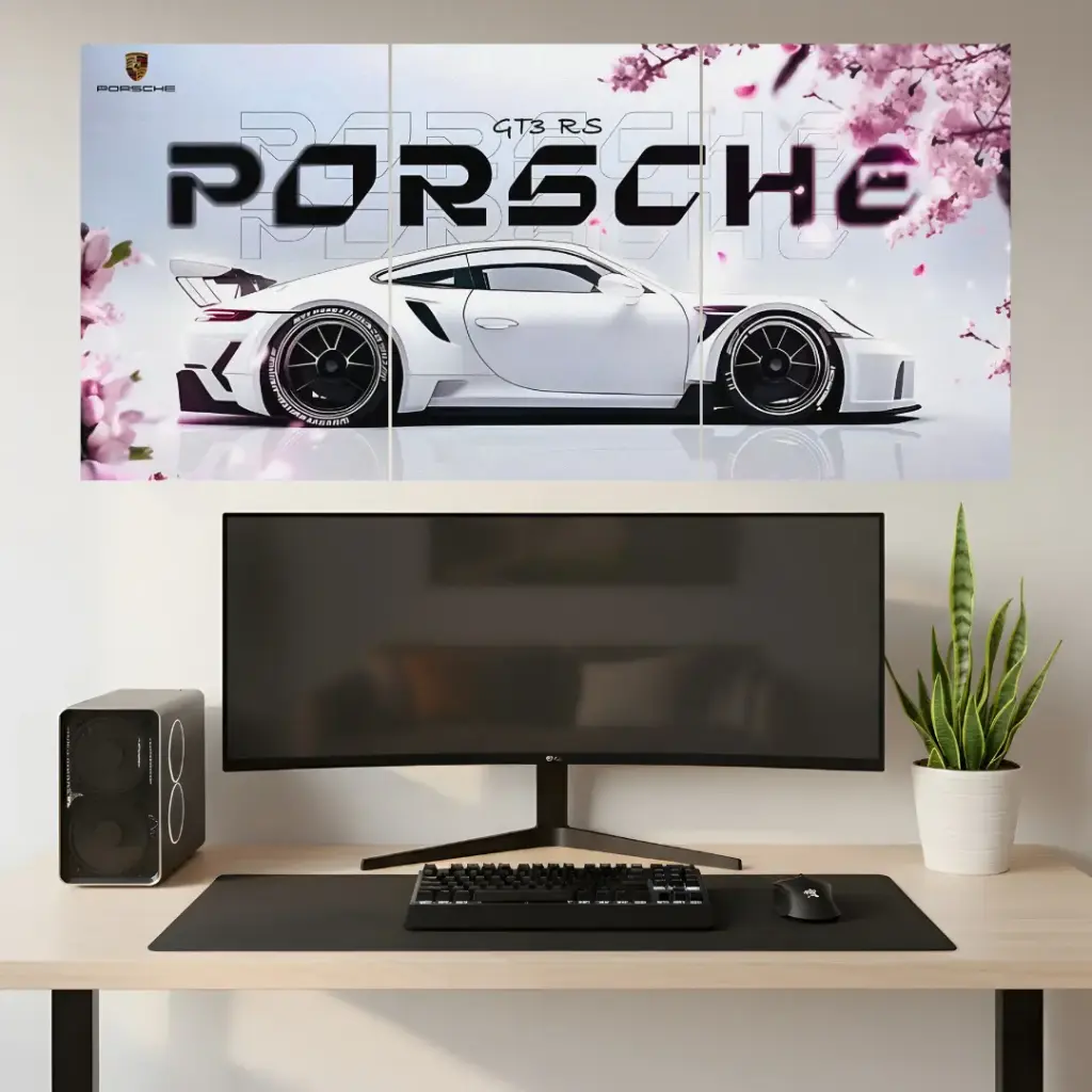 Porsche Under Sakura Leaves || Split Poster