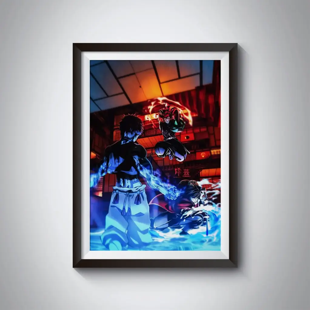 Akaza vs Tanjiro & Giyu poster